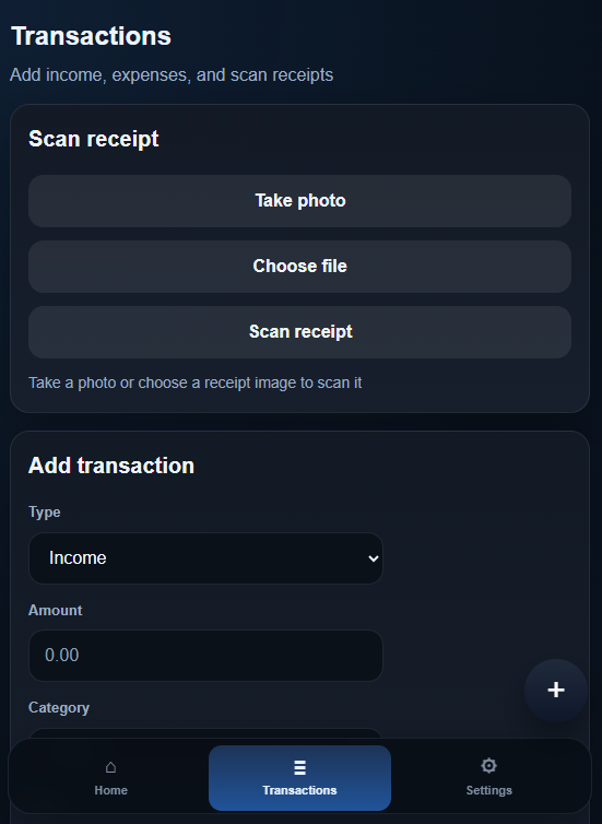 Snap2Track transaction flow on mobile